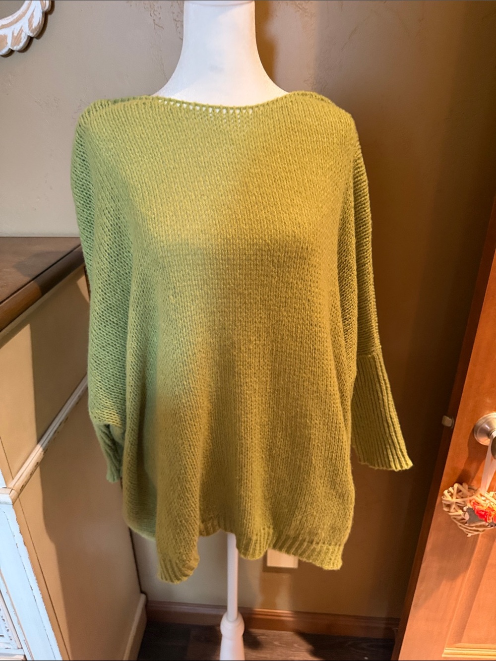 easel Olive Green Boxy Knit Boatneck Sweater